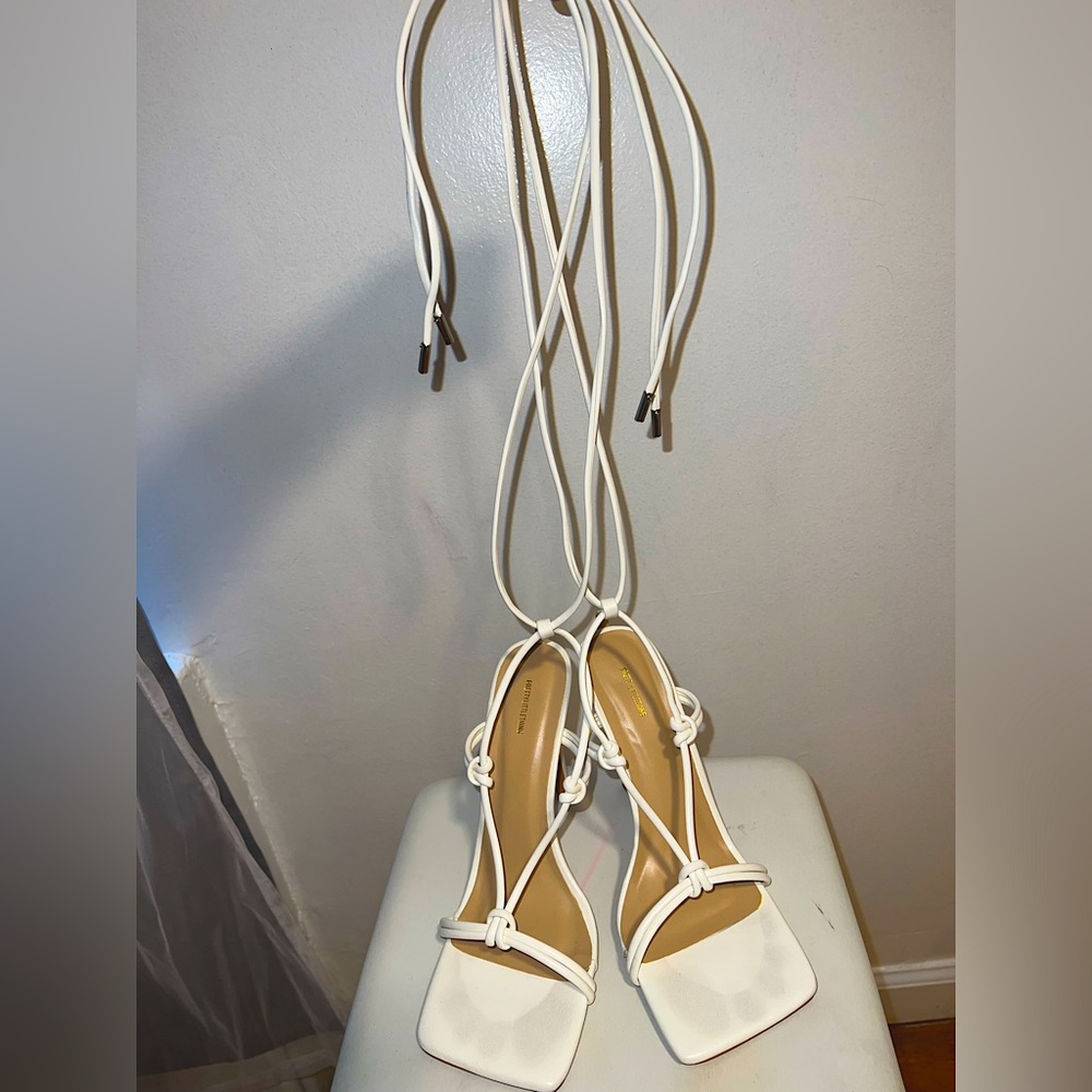 White Extreme Square Front Knot Detail High Heels from Pretty Little Thing.